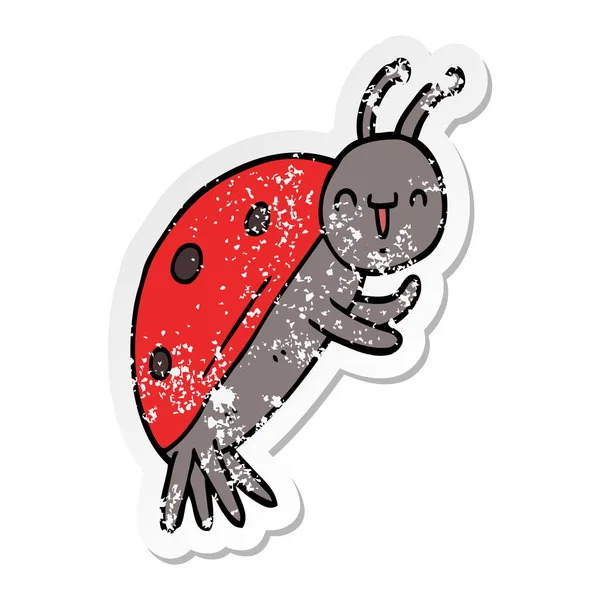 Verontruste Sticker Van Een Leuke Cartoon Lieveheersbeestje — Stockvector