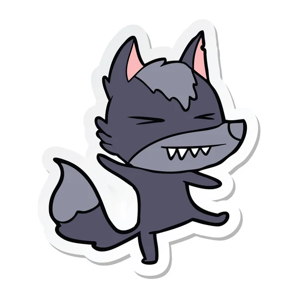 Sticker Angry Wolf Cartoon — Stock Vector