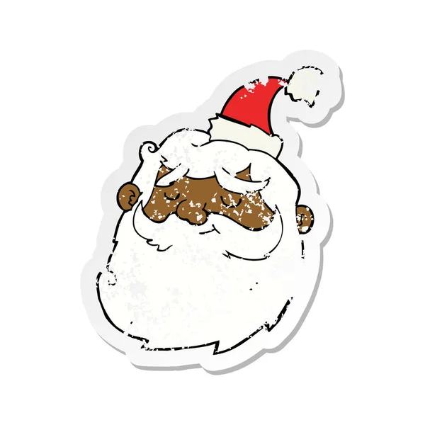 Retro Distressed Sticker Cartoon Santa Claus Face — Stock Vector