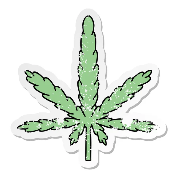 Etiqueta angustiada de uma mão peculiar desenhada cartoon marijuana — Vetor de Stock