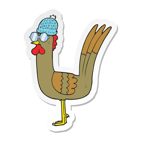 Sticker Cartoon Chicken Wearing Disguise — Stock Vector