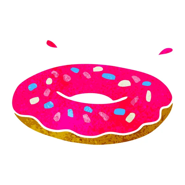 Hand Drawn Retro Cartoon Doodle Iced Ring Donut — Stock Vector