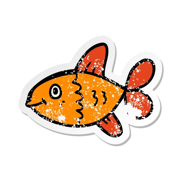 Verontruste sticker van een cartoon-vis — Stockvector