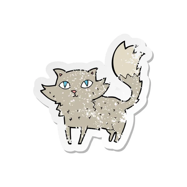 Retro sıkıntılı etiket bir karikatür kedi — Stok Vektör