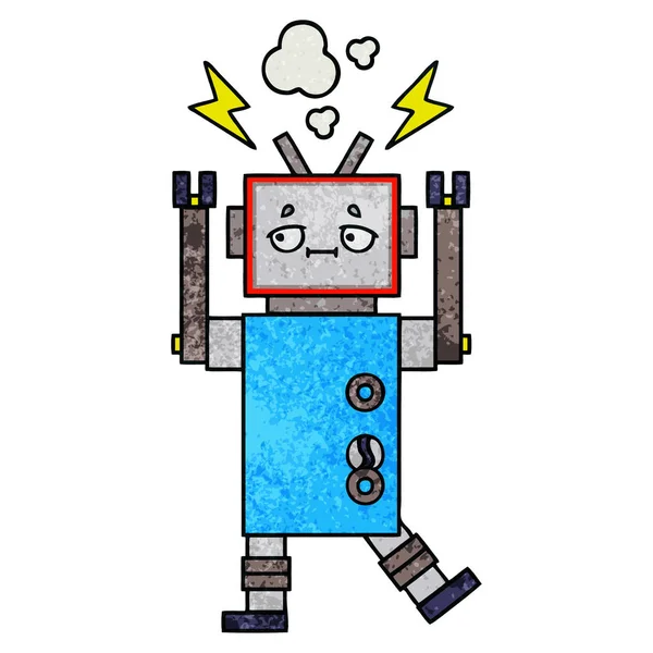 Retro Grunge Doku Karikatür Bir Robot — Stok Vektör