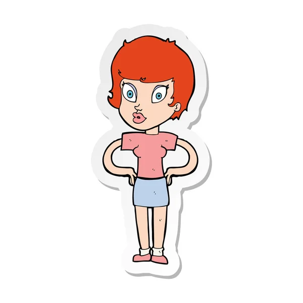 Sticker Cartoon Woman Hands Hips — Stock Vector