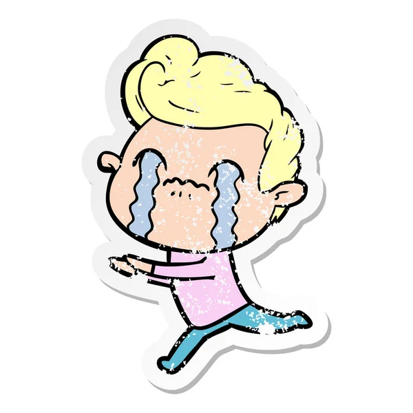 Distressed Sticker Cartoon Man Crying — Stock Vector