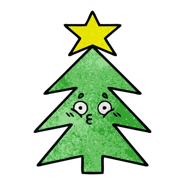Ρετρό Grunge Υφή Γελοιογραφία Από Ένα Χριστουγεννιάτικο Δέντρο — Διανυσματικό Αρχείο