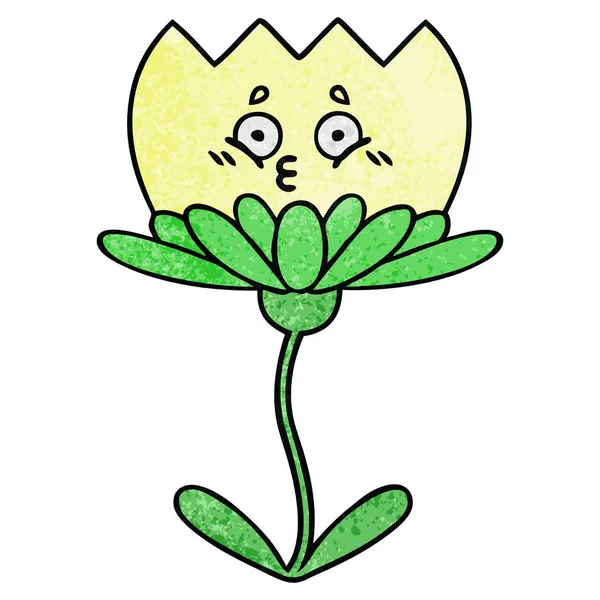 Ρετρό Grunge Υφή Γελοιογραφία Ενός Λουλουδιού — Διανυσματικό Αρχείο