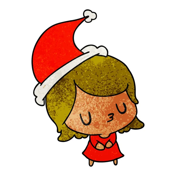 Dibujado Mano Navidad Con Textura Dibujos Animados Chica Kawaii — Vector de stock