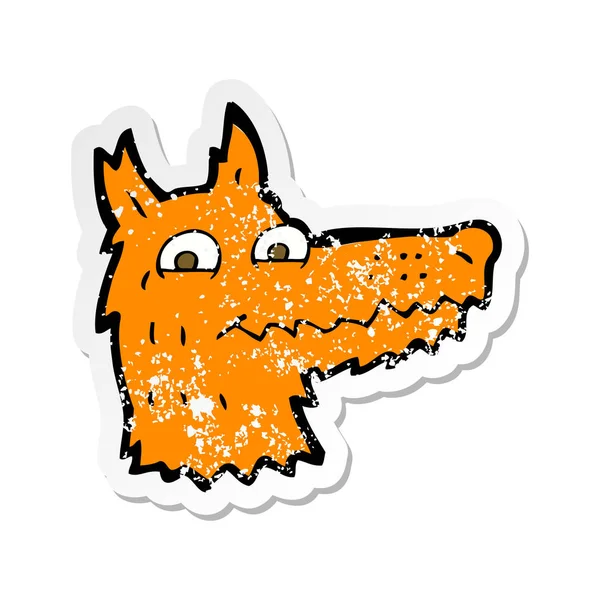 Etiqueta angustiada retro de uma cabeça de raposa de desenho animado —  Vetores de Stock