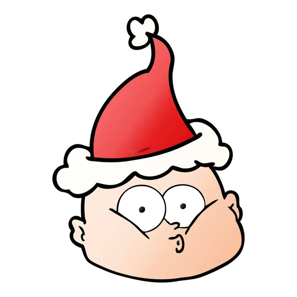 Handgezeichnete Gradienten Karikatur Eines Neugierigen Mannes Mit Glatze Und Weihnachtsmütze — Stockvektor