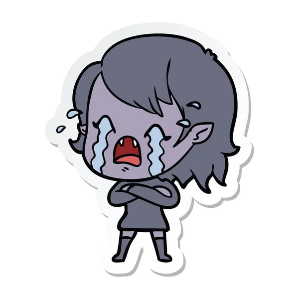 Наклейка мультфільму плаче вампірська дівчина — стоковий вектор
