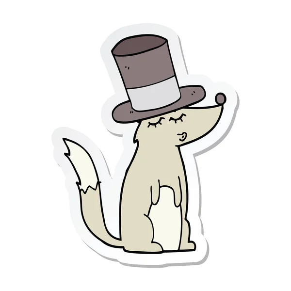 Etiqueta de um lobo dos desenhos animados assobiando usando chapéu superior — Vetor de Stock