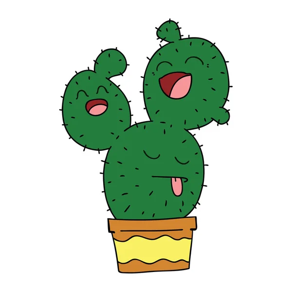 Hand Getekende Eigenzinnige Cartoon Cactus — Stockvector