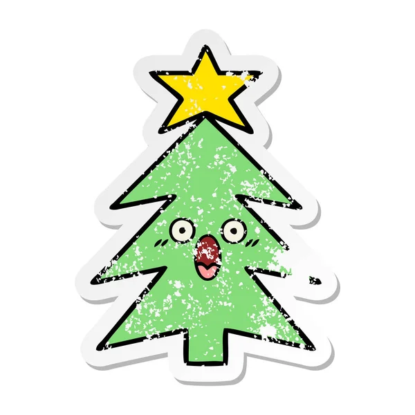 Pegatina Angustiada Lindo Árbol Navidad Dibujos Animados — Vector de stock