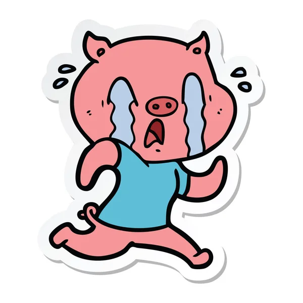 Sticker Crying Pig Cartoon — Stock Vector