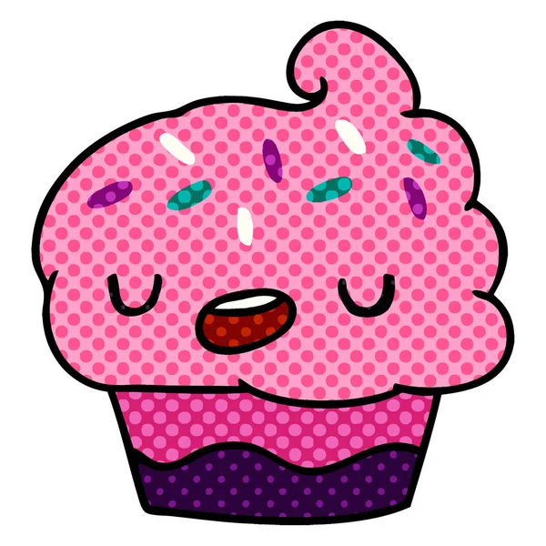 Kawaii Ilustracja Kreskówka Cute Cupcake — Wektor stockowy