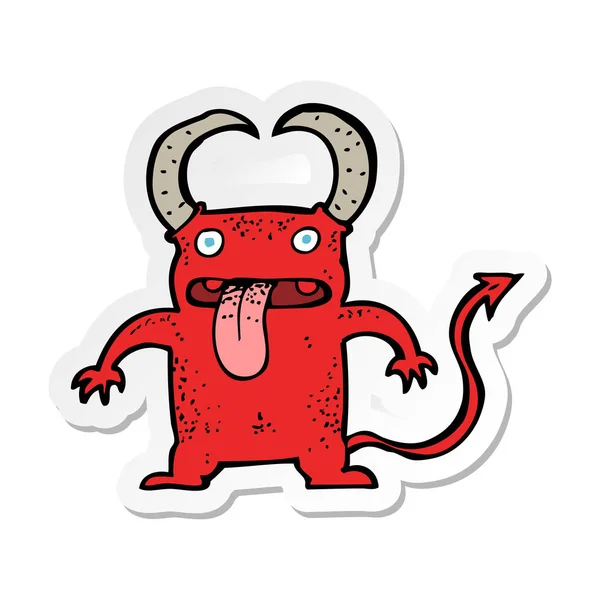 Etiqueta Desenho Animado Pequeno Diabo — Vetor de Stock