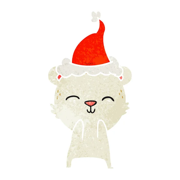 Szczęśliwy klasyka kreskówka niedźwiedzia polarnego, noszenie czapki santa — Wektor stockowy