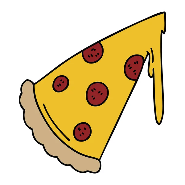 Dibujado Mano Rebanada Dibujos Animados Peculiar Pizza — Vector de stock