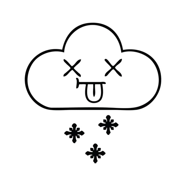 Línea dibujo dibujos animados nube de nieve — Vector de stock