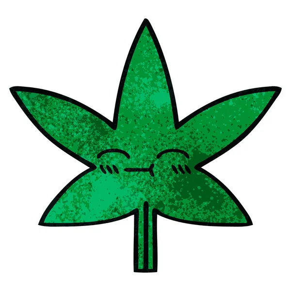 Rétro Grunge Texture Dessin Animé Une Feuille Marijuana — Image vectorielle