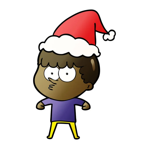 Hand Drawn Gradient Cartoon Curious Boy Wearing Santa Hat — Stock Vector