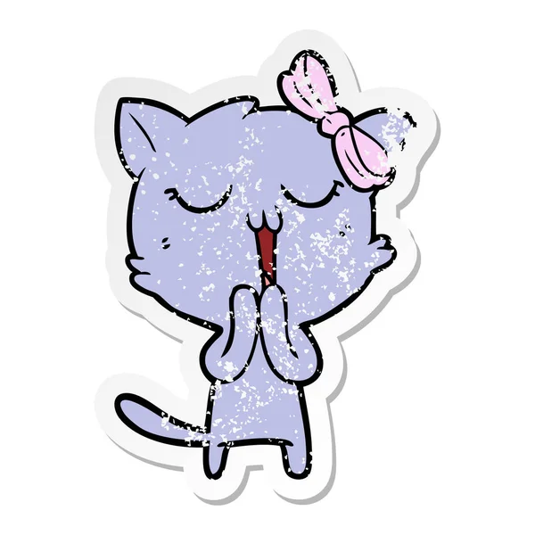 Distressed Sticker Cartoon Cat — Stock Vector