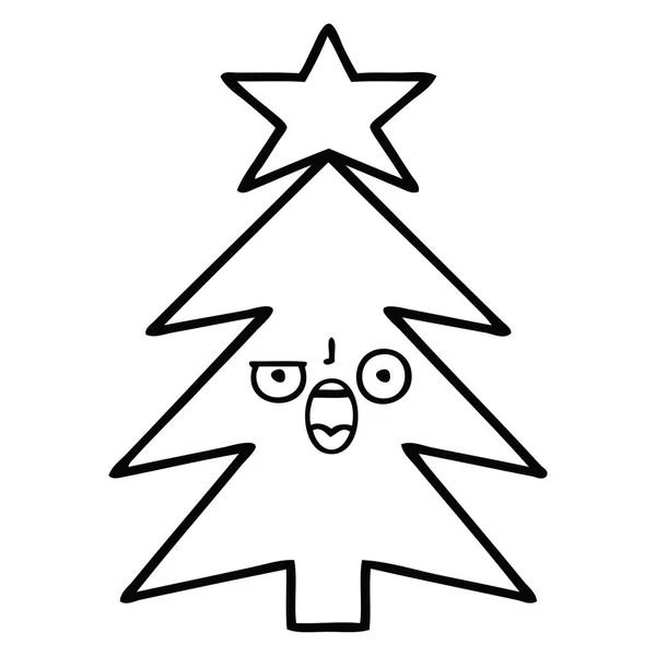 Dibujo Línea Dibujos Animados Árbol Navidad — Vector de stock