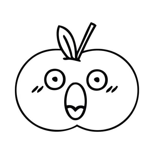 Line Drawing Cartoon Juicy Apple — Stock Vector