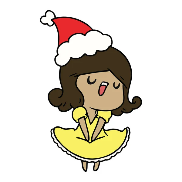 Dibujos Animados Navidad Dibujados Mano Chica Kawaii — Vector de stock