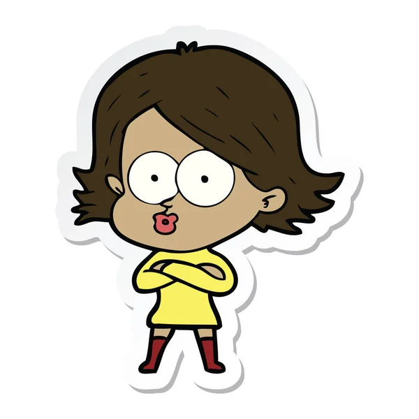 Sticker of a cartoon girl pouting — Stock Vector