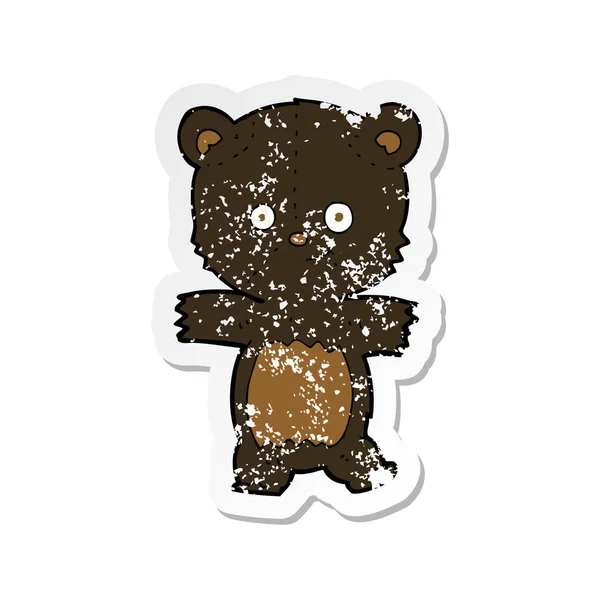 Retro Distressed Nálepka Černý Medvěd Roztomilý Kreslený — Stockový vektor