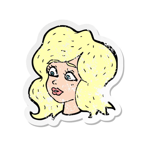 Retro Distressed Sticker Cartoon Woman Looking Concerned — Stock Vector