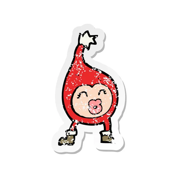 Retro Distressed Sticker Cartoon Funny Christmas Creature — Stock Vector