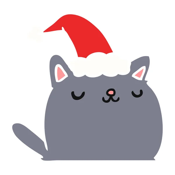 Dibujos Animados Navidad Dibujados Mano Gato Kawaii — Vector de stock
