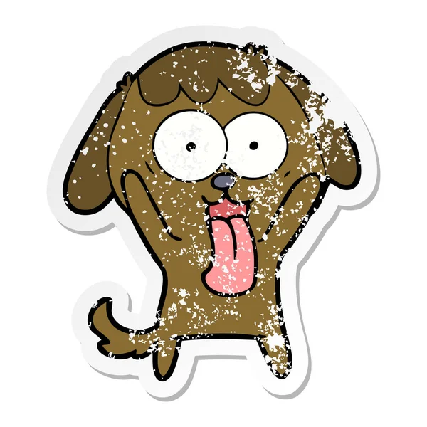 Calcomanía angustiada de un lindo perro de dibujos animados — Vector de stock