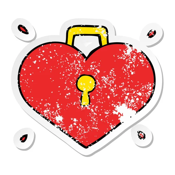 Distressed Sticker Cartoon Love Heart Lock — Stock Vector