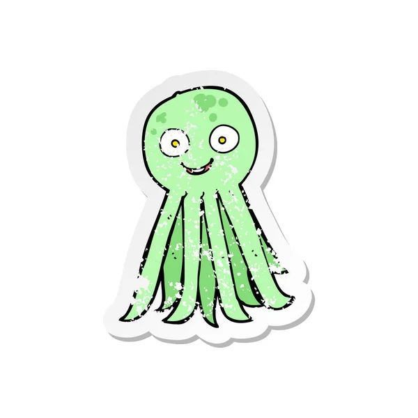 Retro Distressed Sticker Cartoon Octopus — Stock Vector