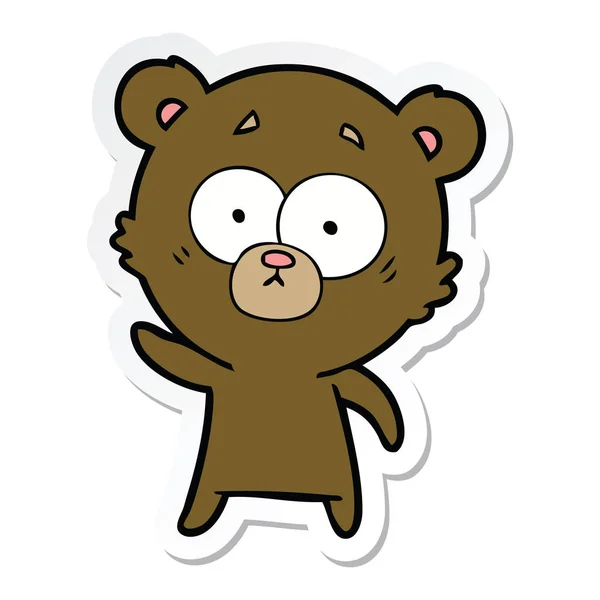 Pegatina de un oso preocupado de dibujos animados — Vector de stock