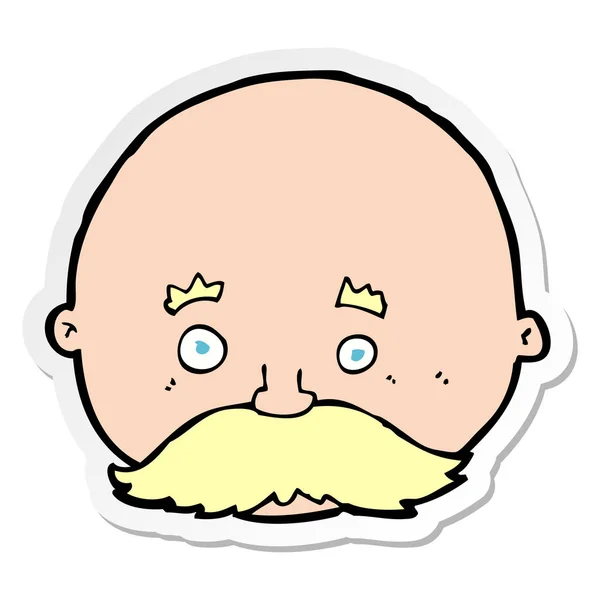 Sticker Cartoon Bald Man Mustache — Stock Vector