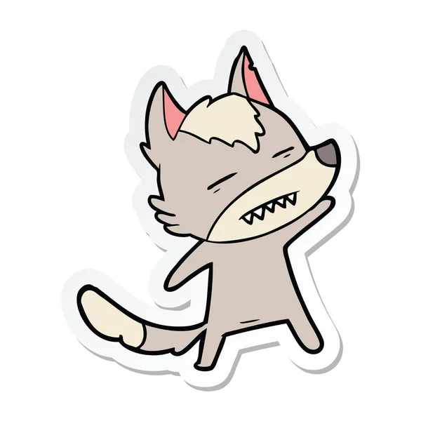 Sticker Van Een Cartoon Wolf Weergeven Tanden — Stockvector