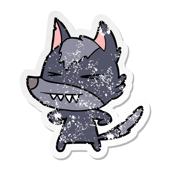 Distressed sticker of a angry wolf cartoon — Stock Vector