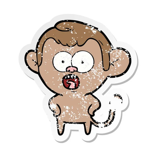 Distressed sticker of a cartoon shocked monkey — Stock Vector