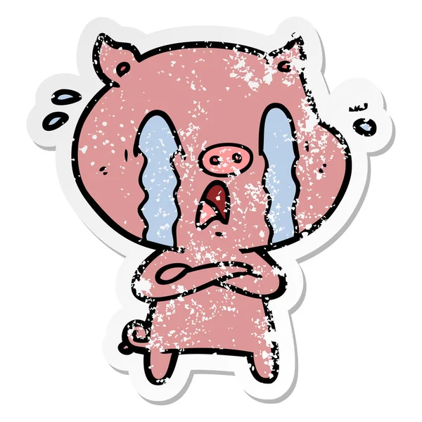 Distressed sticker of a crying pig cartoon — Stock Vector