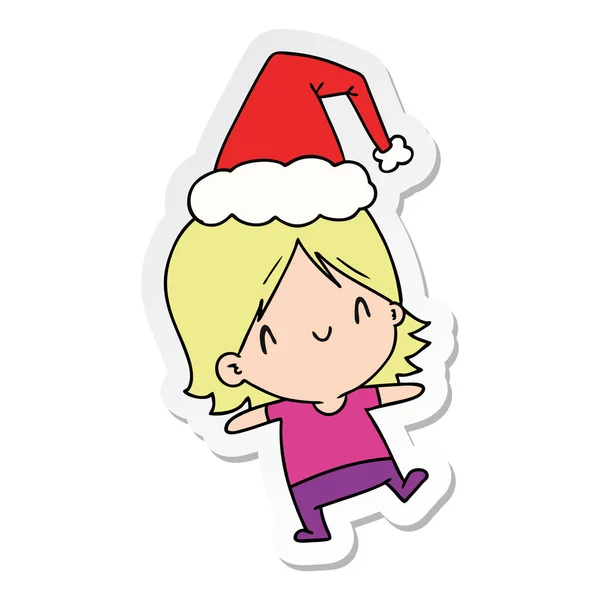 Christmas sticker cartoon of kawaii girl — Stock Vector