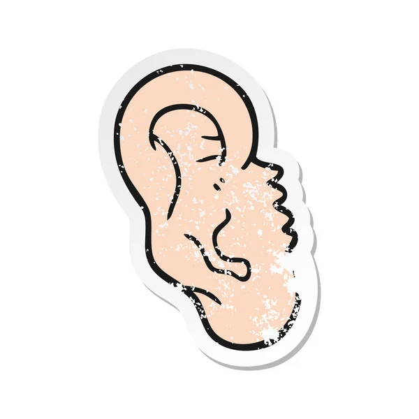 Retro distressed sticker of a cartoon human ear — Stock Vector