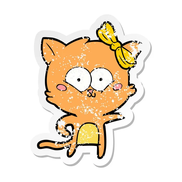 Verontruste Sticker Van Een Cartoon Kat — Stockvector