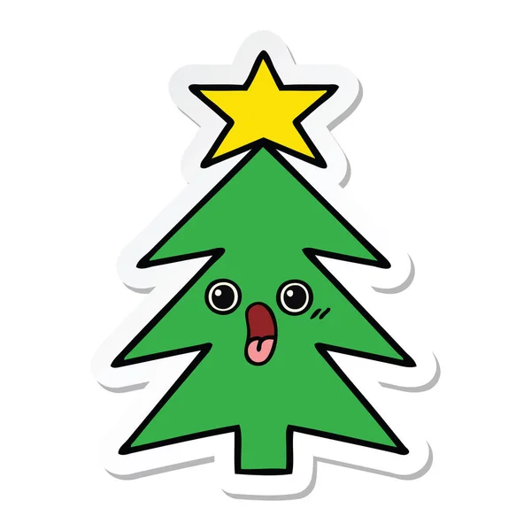 Pegatina de un lindo árbol de Navidad de dibujos animados — Vector de stock